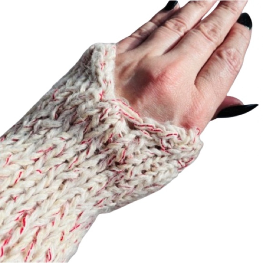 Zara Knit Mohair Asymmetrical High Low Pull Over Cream & Red Size Small - Picture 9 of 12
